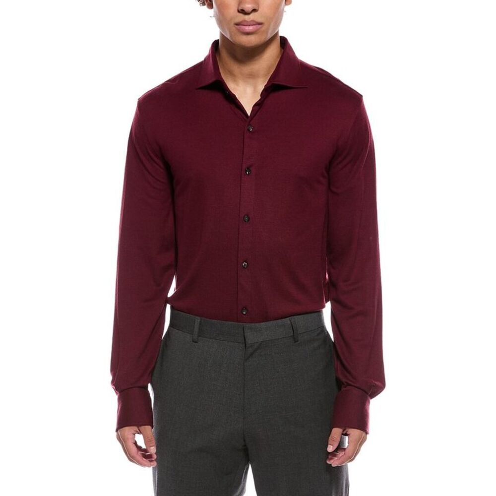 Isaia Mens  Jersey Wool Sport Shirt, Red